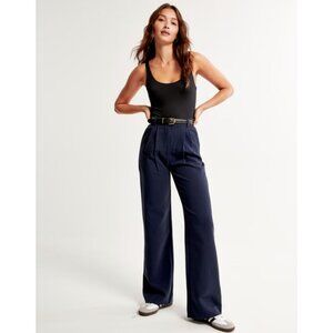 Abercrombie NWT Ultra HR Curve Love Sloane Tailored Wide Leg Pant Navy 32 Long